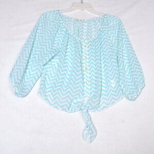 L8ter Women's Chevron Blouse Size Small Tie Front Button Up